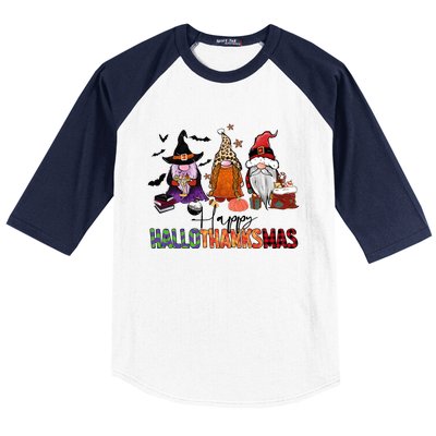 Happy Hallothanksmas Gnomes Plaid Leopard Christmas Gnome Baseball Sleeve Shirt