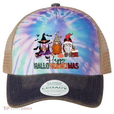 Happy Hallothanksmas Gnomes Plaid Leopard Christmas Gnome Legacy Tie Dye Trucker Hat