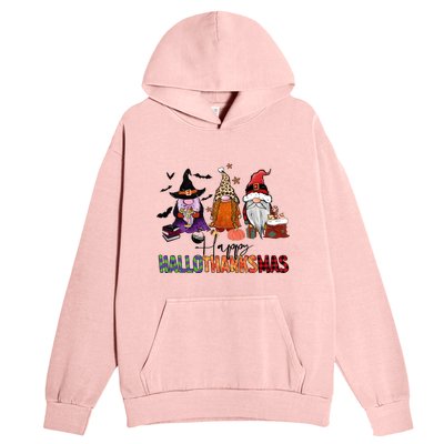 Happy Hallothanksmas Gnomes Plaid Leopard Christmas Gnome Urban Pullover Hoodie