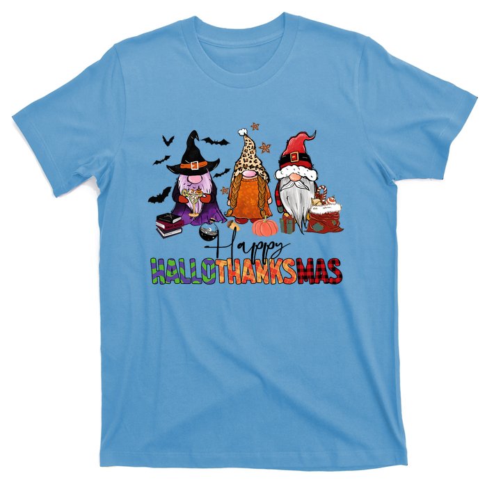 Happy Hallothanksmas Gnomes Plaid Leopard Christmas Gnome T-Shirt