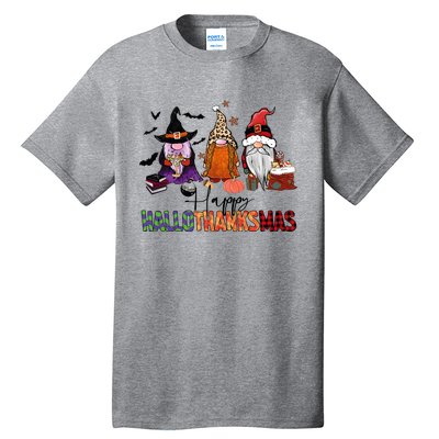 Happy Hallothanksmas Gnomes Plaid Leopard Christmas Gnome Tall T-Shirt