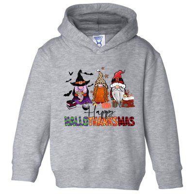 Happy Hallothanksmas Gnomes Plaid Leopard Christmas Gnome Toddler Hoodie