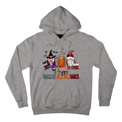 Happy Hallothanksmas Gnomes Plaid Leopard Christmas Gnome Tall Hoodie