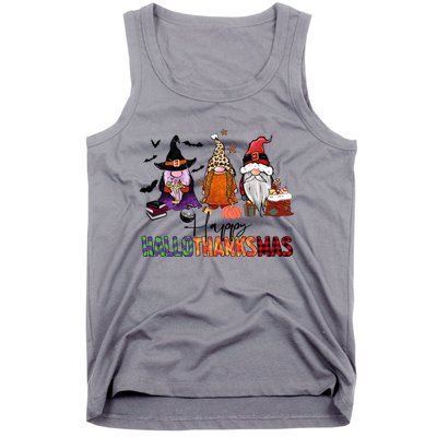 Happy Hallothanksmas Gnomes Plaid Leopard Christmas Gnome Tank Top