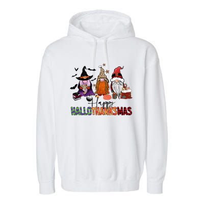 Happy Hallothanksmas Gnomes Plaid Leopard Christmas Gnome Garment-Dyed Fleece Hoodie