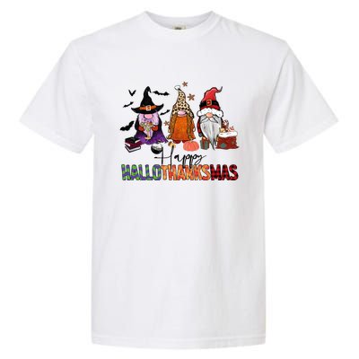 Happy Hallothanksmas Gnomes Plaid Leopard Christmas Gnome Garment-Dyed Heavyweight T-Shirt