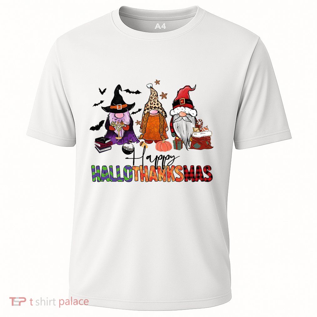 Happy Hallothanksmas Gnomes Plaid Leopard Christmas Gnome Performance Shirt