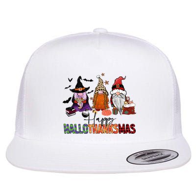 Happy Hallothanksmas Gnomes Plaid Leopard Christmas Gnome Flatbill Hat