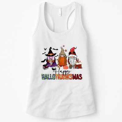 Happy Hallothanksmas Gnomes Plaid Leopard Christmas Gnome Womens Tank Top
