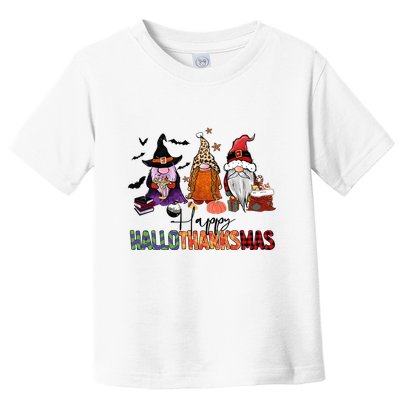 Happy Hallothanksmas Gnomes Plaid Leopard Christmas Gnome Toddler T-Shirt