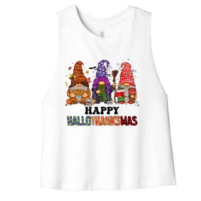 Happy Hallothanksmas Gnomes Women's Racerback Cropped Tank