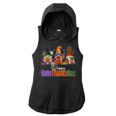 Happy Hallothanksmas Gnomes Halloween Thanksgiving Christmas Gift Ladies PosiCharge Tri-Blend Wicking Draft Hoodie Tank