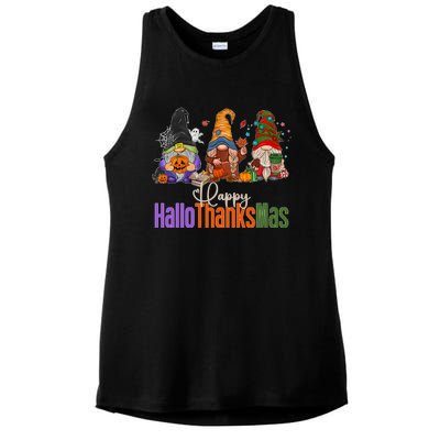 Happy Hallothanksmas Gnomes Halloween Thanksgiving Christmas Gift Ladies PosiCharge Tri-Blend Wicking Tank