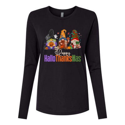 Happy Hallothanksmas Gnomes Halloween Thanksgiving Christmas Gift Womens Cotton Relaxed Long Sleeve T-Shirt