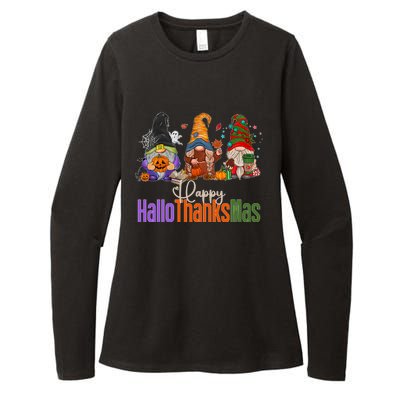 Happy Hallothanksmas Gnomes Halloween Thanksgiving Christmas Gift Womens CVC Long Sleeve Shirt