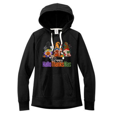 Happy Hallothanksmas Gnomes Halloween Thanksgiving Christmas Gift Women's Fleece Hoodie