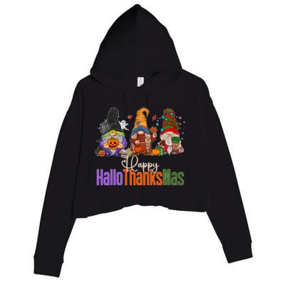 Happy Hallothanksmas Gnomes Halloween Thanksgiving Christmas Gift Crop Fleece Hoodie