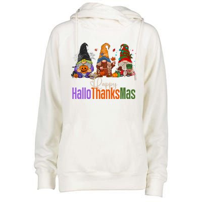 Happy Hallothanksmas Gnomes Halloween Thanksgiving Christmas Gift Womens Funnel Neck Pullover Hood