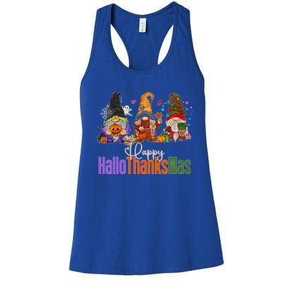 Happy Hallothanksmas Gnomes Halloween Thanksgiving Christmas Gift Women's Racerback Tank