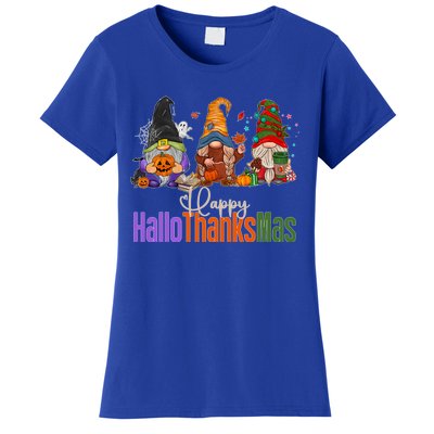 Happy Hallothanksmas Gnomes Halloween Thanksgiving Christmas Gift Women's T-Shirt