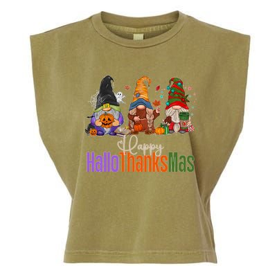 Happy Hallothanksmas Gnomes Halloween Thanksgiving Christmas Gift Garment-Dyed Women's Muscle Tee