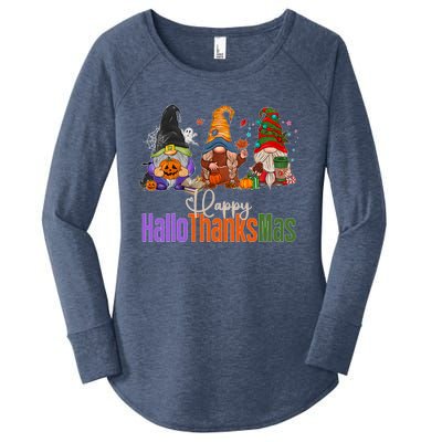 Happy Hallothanksmas Gnomes Halloween Thanksgiving Christmas Gift Women's Perfect Tri Tunic Long Sleeve Shirt