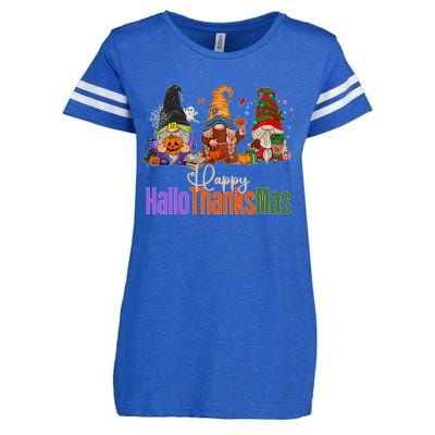 Happy Hallothanksmas Gnomes Halloween Thanksgiving Christmas Gift Enza Ladies Jersey Football T-Shirt