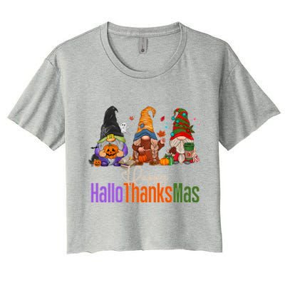 Happy Hallothanksmas Gnomes Halloween Thanksgiving Christmas Gift Women's Crop Top Tee