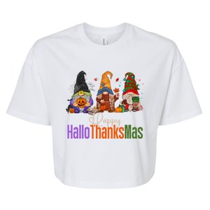 Happy Hallothanksmas Gnomes Halloween Thanksgiving Christmas Gift Bella+Canvas Jersey Crop Tee