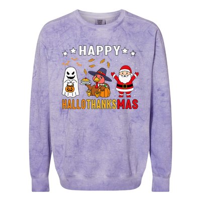 Happy Hallothanksmas Ghost Turkey Pumpkin Colorblast Crewneck Sweatshirt