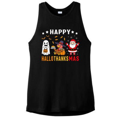 Happy Hallothanksmas Ghost Turkey Pumpkin Ladies PosiCharge Tri-Blend Wicking Tank