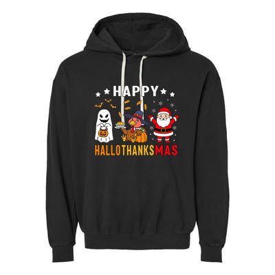 Happy Hallothanksmas Ghost Turkey Pumpkin Garment-Dyed Fleece Hoodie