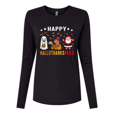 Happy Hallothanksmas Ghost Turkey Pumpkin Womens Cotton Relaxed Long Sleeve T-Shirt