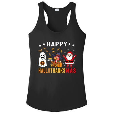 Happy Hallothanksmas Ghost Turkey Pumpkin Ladies PosiCharge Competitor Racerback Tank