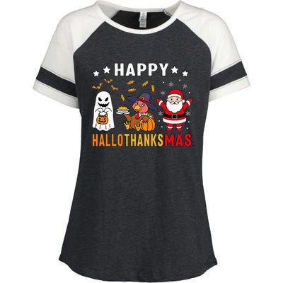 Happy Hallothanksmas Ghost Turkey Pumpkin Enza Ladies Jersey Colorblock Tee