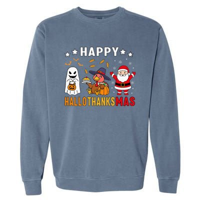 Happy Hallothanksmas Ghost Turkey Pumpkin Garment-Dyed Sweatshirt