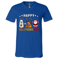 Happy Hallothanksmas Ghost Turkey Pumpkin V-Neck T-Shirt