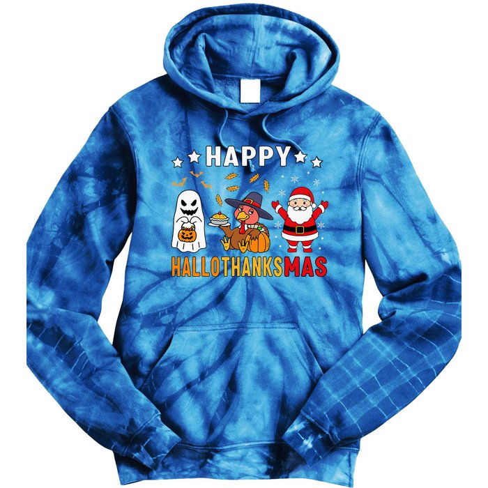 Happy Hallothanksmas Ghost Turkey Pumpkin Tie Dye Hoodie