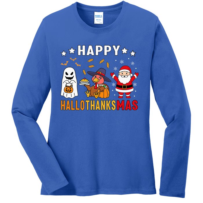 Happy Hallothanksmas Ghost Turkey Pumpkin Ladies Long Sleeve Shirt