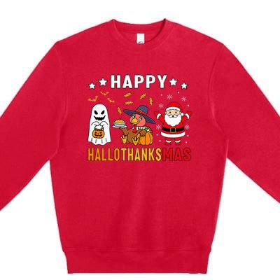 Happy Hallothanksmas Ghost Turkey Pumpkin Premium Crewneck Sweatshirt