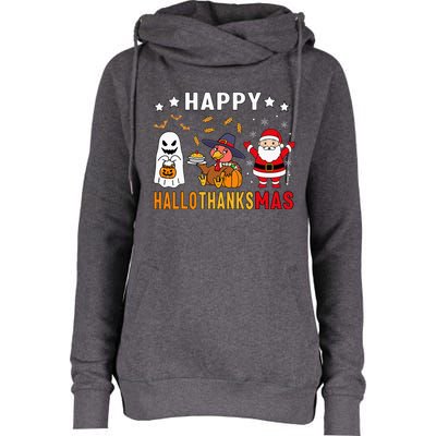 Happy Hallothanksmas Ghost Turkey Pumpkin Womens Funnel Neck Pullover Hood