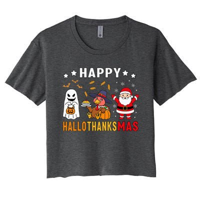 Happy Hallothanksmas Ghost Turkey Pumpkin Women's Crop Top Tee