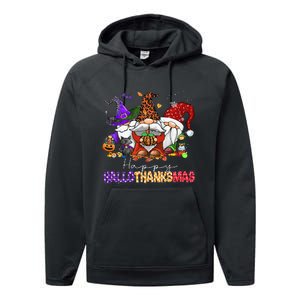 Happy Hallothanksmas Gnomes Halloween Thanksgiving Christmas Performance Fleece Hoodie