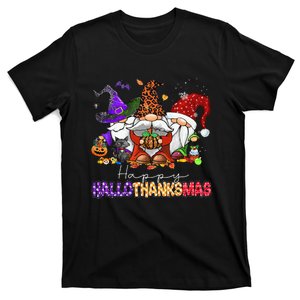 Happy Hallothanksmas Gnomes Halloween Thanksgiving Christmas T-Shirt