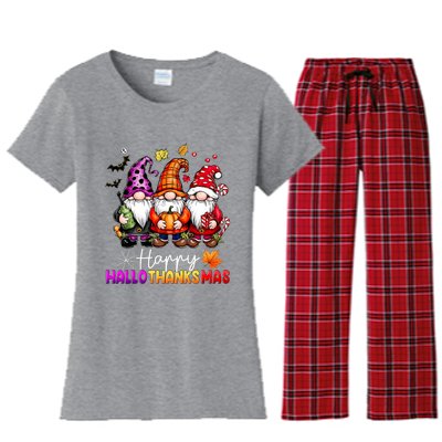 Happy Hallothanksmas Gnomes Lover Halloween Merry Christmas Women's Flannel Pajama Set