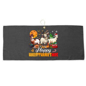 Happy Hallothanksmas Goat Halloween Thanksgiving Christmas Gift Large Microfiber Waffle Golf Towel