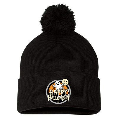 Happy Halloween Ghost Cute And Spooky Pom Pom 12in Knit Beanie