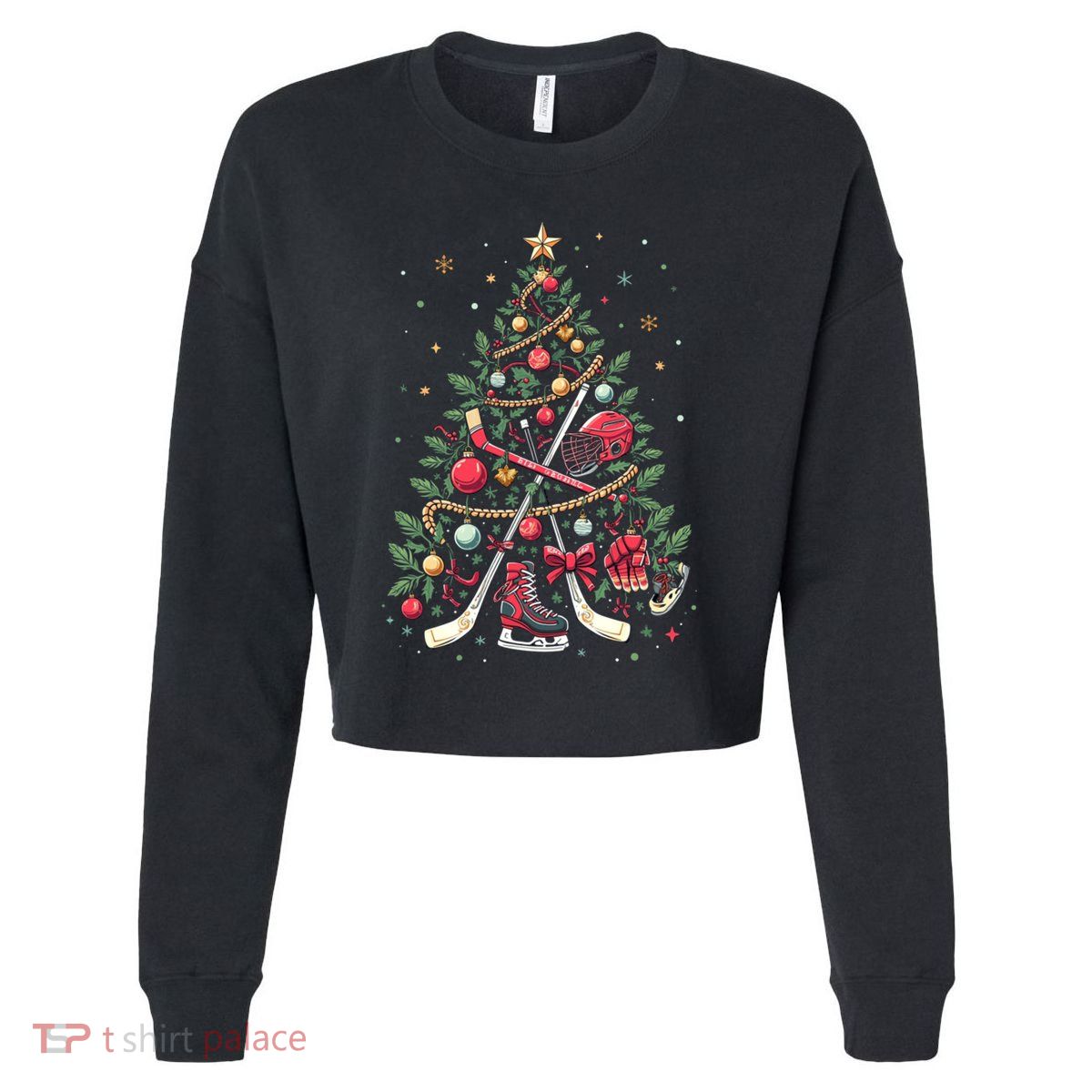 Holiday Hockey Gift Cropped Pullover Crew