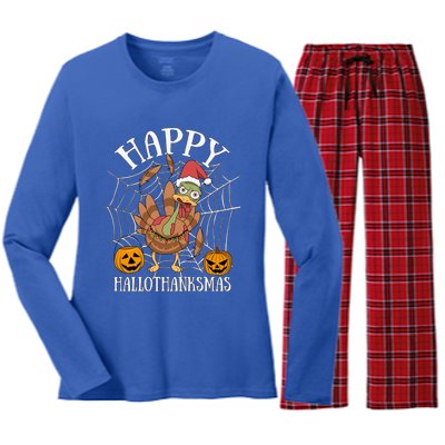 Happy Hallothanksmas Gift Women's Long Sleeve Flannel Pajama Set 