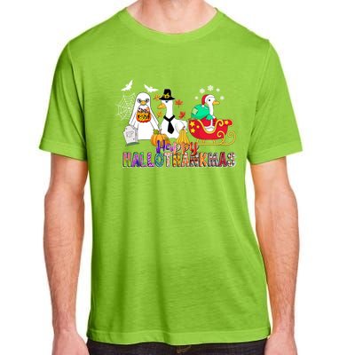 Happy Hallothankmas Goose Halloween Thanksgiving Christmas Adult ChromaSoft Performance T-Shirt